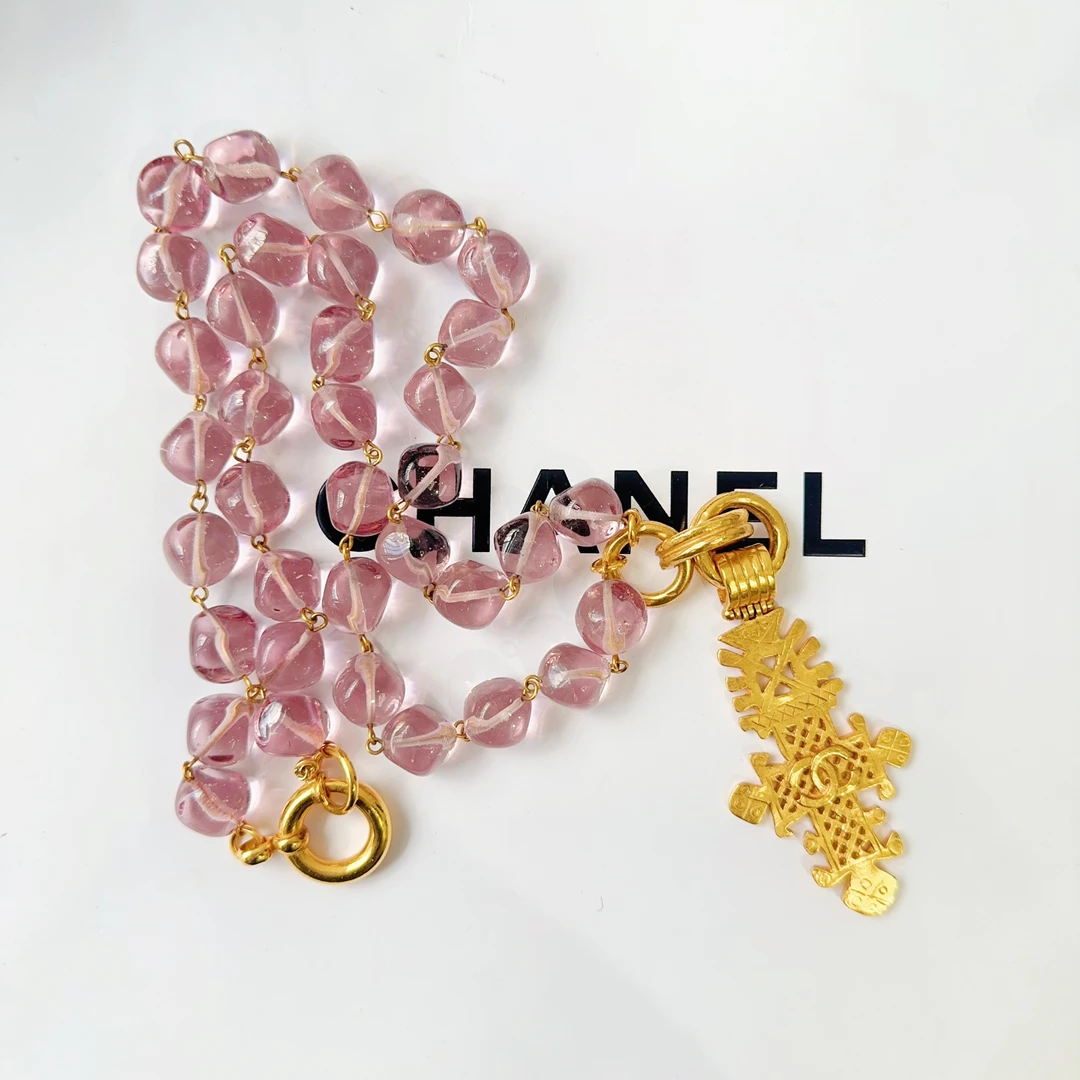 95新 Chanel/香奈儿 Chanel vintage香奈儿中古海钓粉琉璃项链