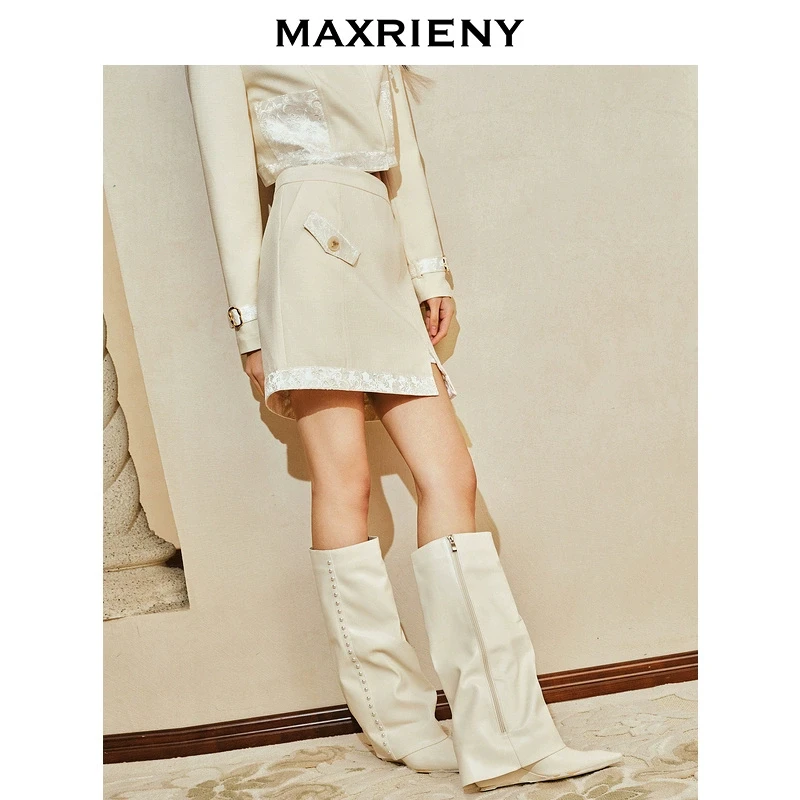 MAXRIENYMAXRIENY商场摩登女爵复古新中式马德拉刺绣半裙24春款
