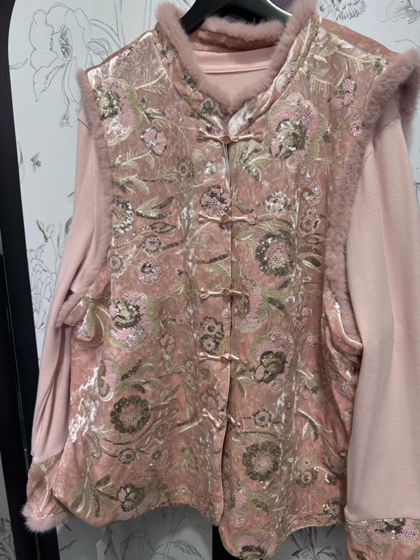 国风粉色加绒两件套