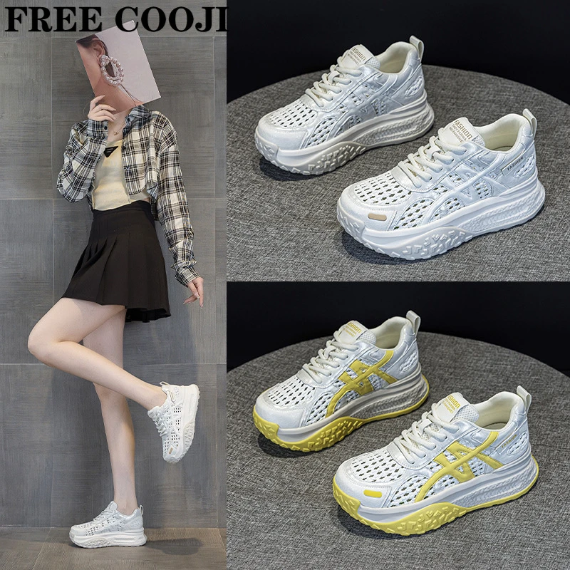 FREE COOJI夏季2025年新款镂空老爹鞋女透气休闲厚底增高休闲板鞋