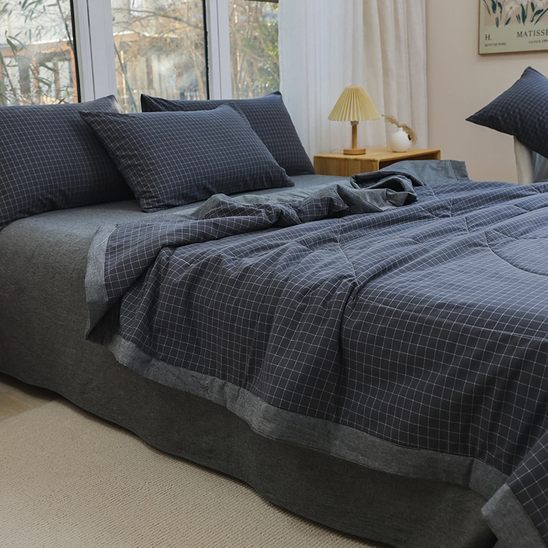 2025新款全棉纯棉水洗棉夏被四件套里外棉花全棉夏凉被空调被子