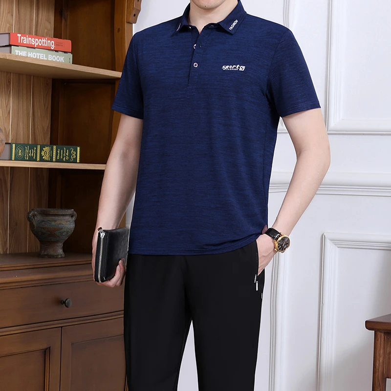 冰丝运动套装男夏季中老年短袖长裤宽松跑步休闲服爸爸装两件套薄