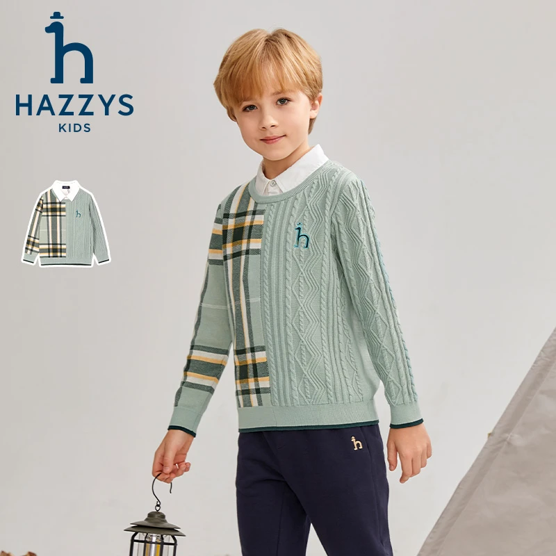 Hazzys/哈吉斯品牌童装【达人专属】男童线衣套头时尚假两件翻领