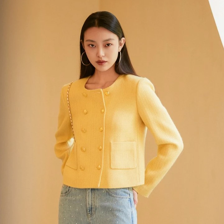 【专柜同款】M421302903曼德诗小香风短款气质粗花呢法式时尚外套