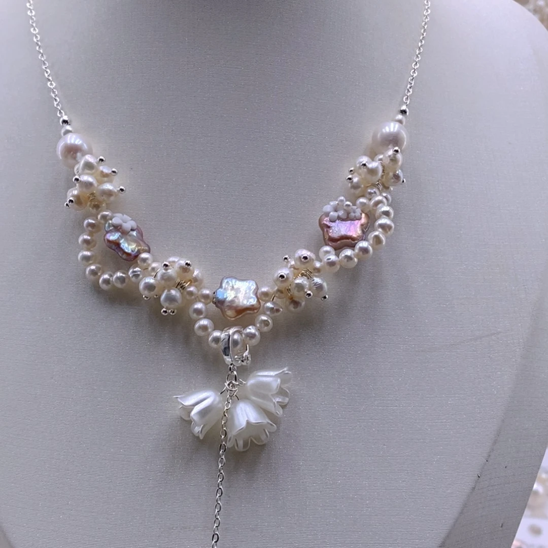 耳饰银S925镶嵌淡水珍珠项链