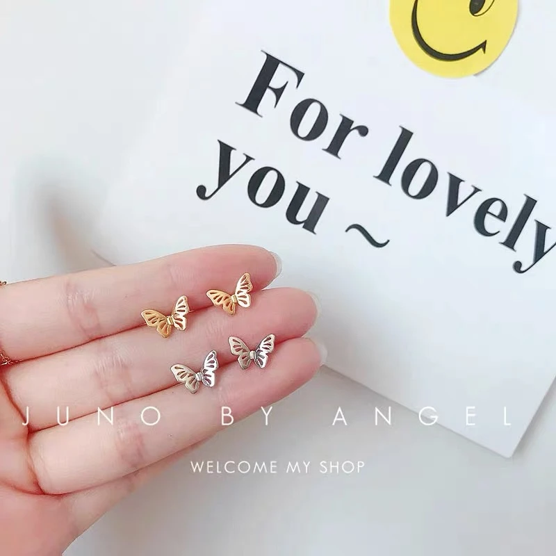 合金耳饰 蝴蝶飞~百搭甜美镂空蝴蝶耳钉小巧精致感耳饰