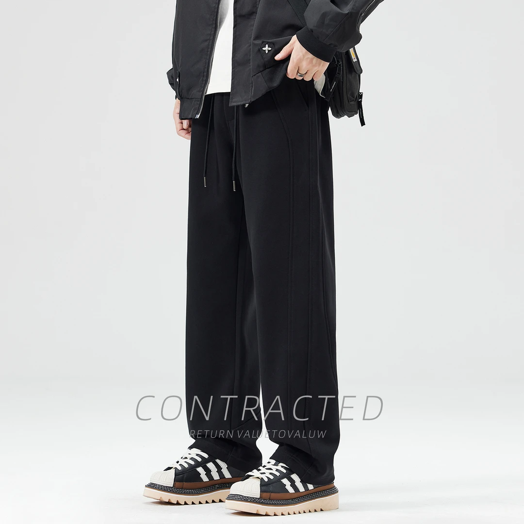 直筒运动卫裤男秋冬季新款垂感休闲裤美式高街宽松阔腿大码裤子男