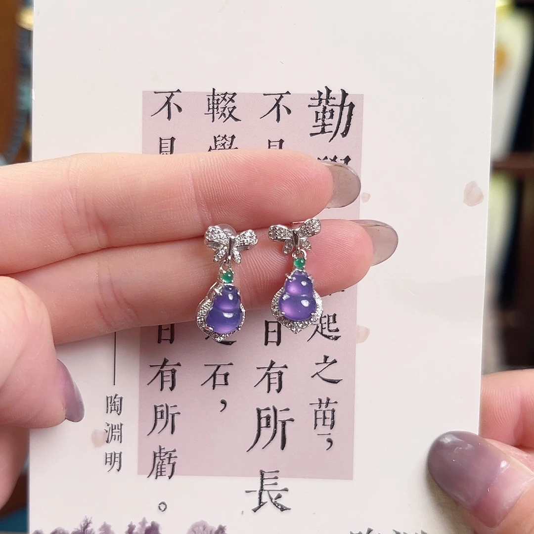 翡翠银S925镶嵌挂件耳环