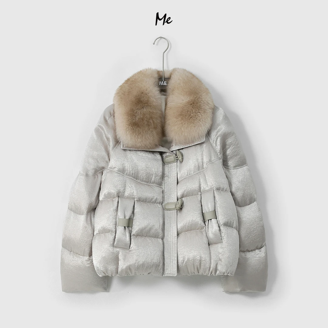 ME【鎏光金山（狐狸毛领）】白鹅绒100醋酸缎面短款羽绒服MESA5209