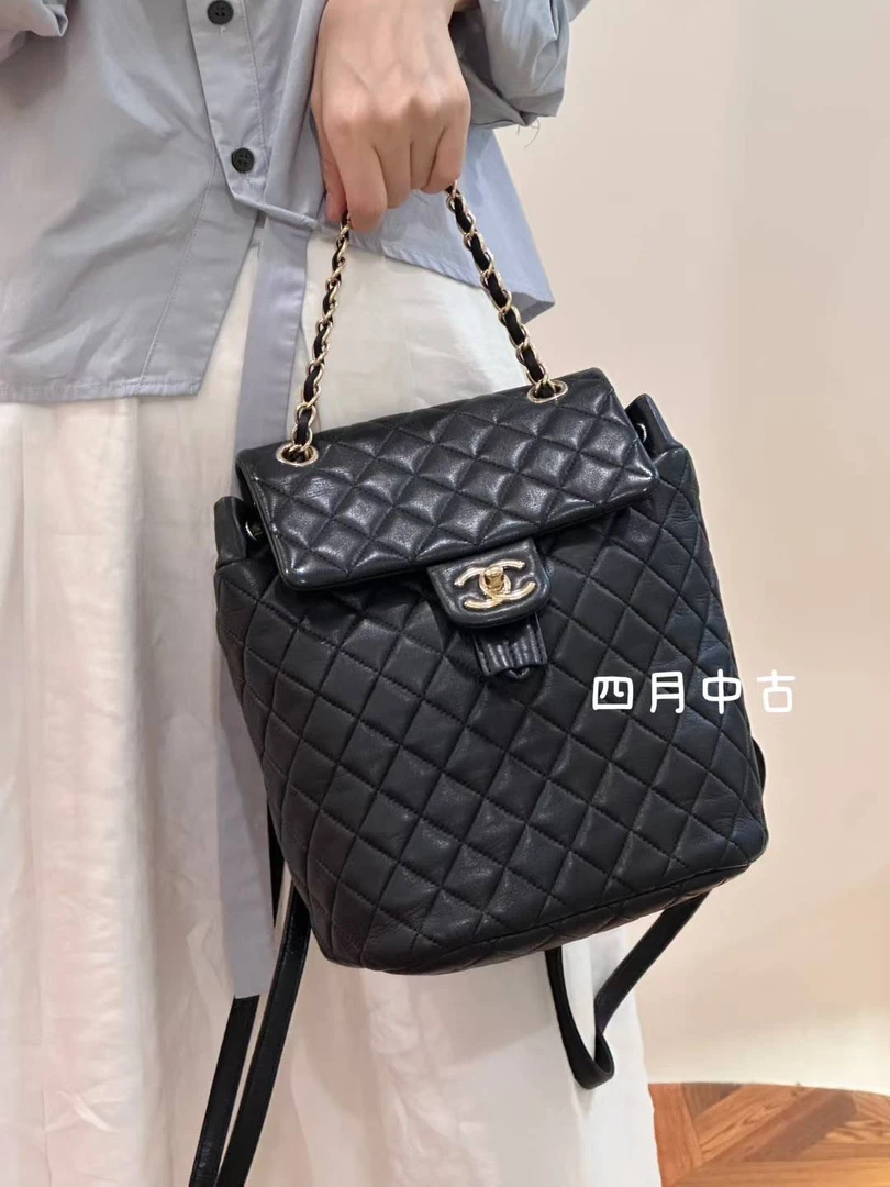 95新 Chanel/香奈儿 黑金萨尔斯堡双肩包小号 有标无卡