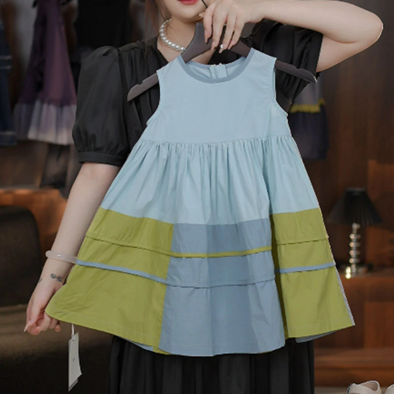 《WN》夏季新款儿童设计感撞色无袖背心裙女童高级连衣裙HCB515