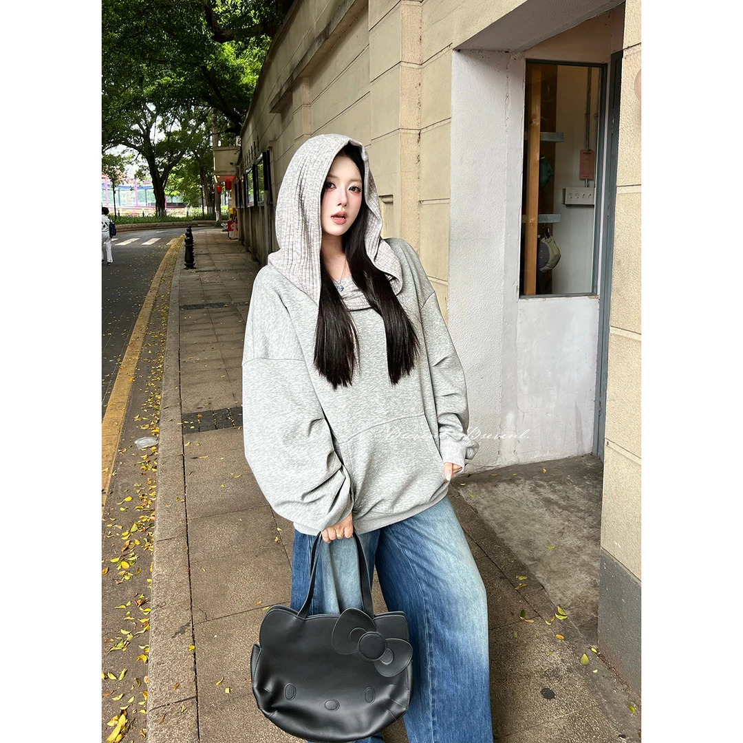 黑泽玄七“金标卫衣”套头复古港风慵懒风宽松连帽卫衣一字领韩版