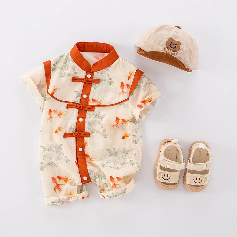 儿童婴儿宝宝中国风复古民族风夏装夏款薄款棉连体衣年夏新生儿