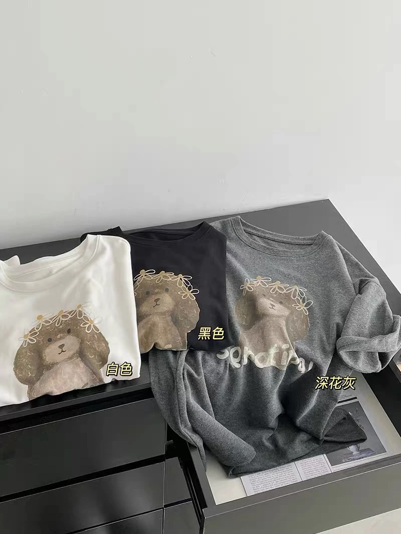 ZHANG.Z.Z【印花】短袖宽松大版磨毛短袖T恤宽松型长袖休闲风针织