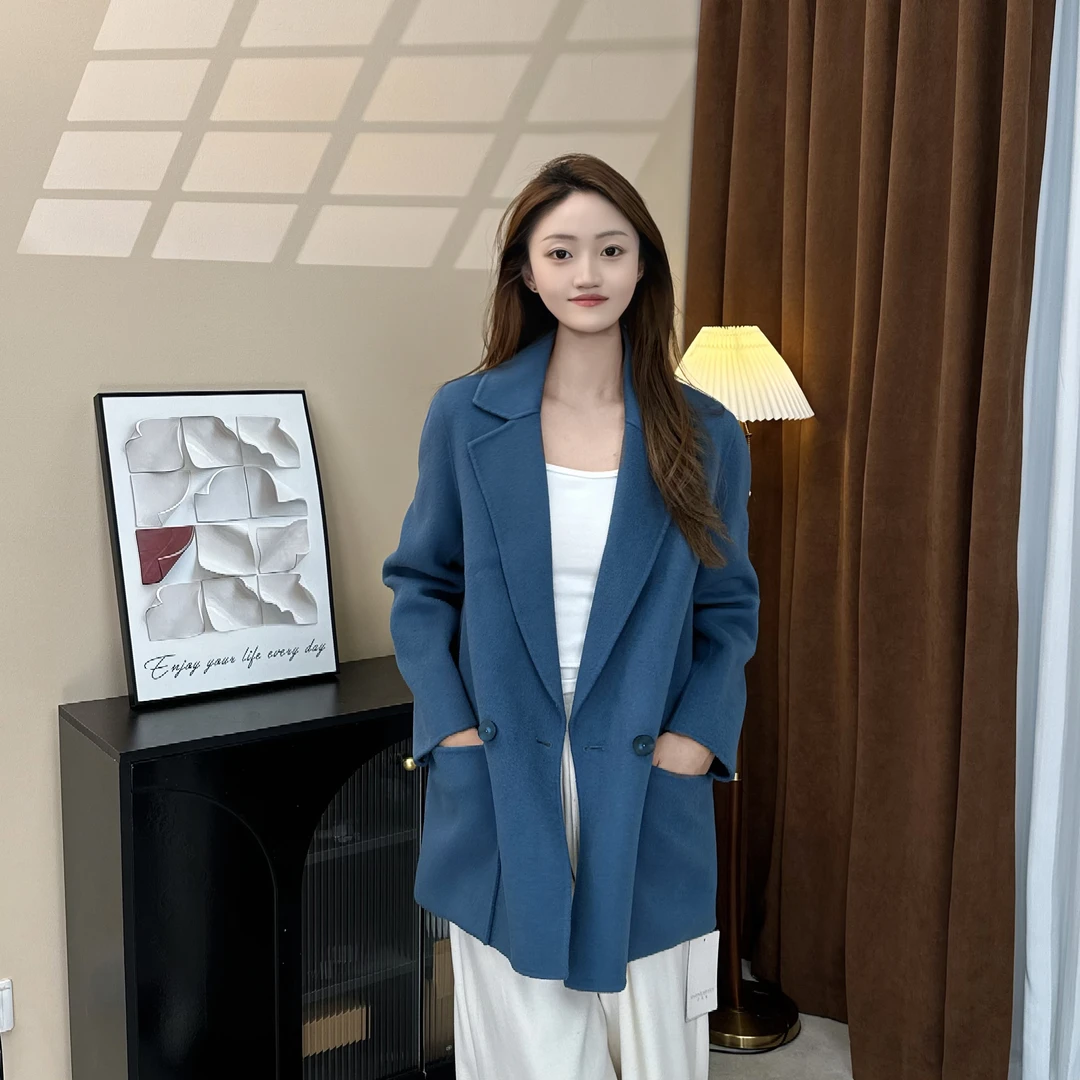 K204女秋冬翻领常规款中长款毛呢外套气质外套呢子显瘦-1002