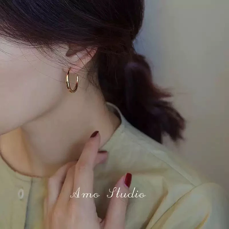 铜合金耳饰 Hoop素圈轻奢百搭小众耳环法式时尚耳圈法式金色耳针