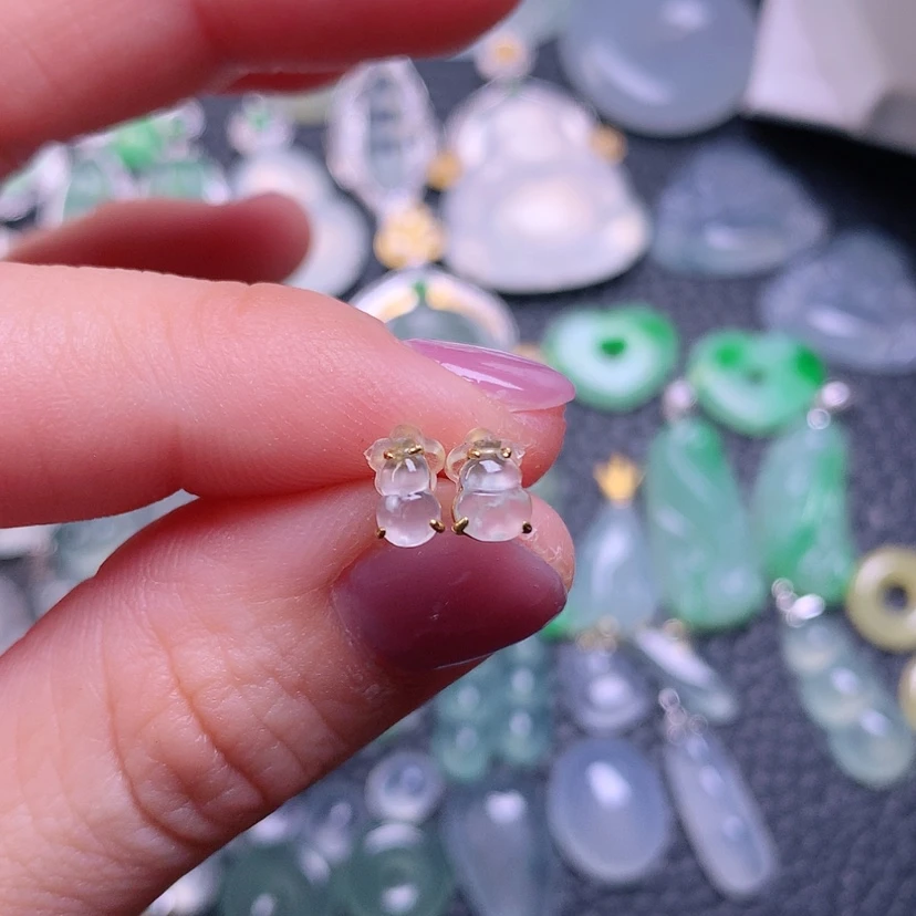 【闪购商品】翡翠耳饰18K金镶嵌楷*天然缅甸翡翠