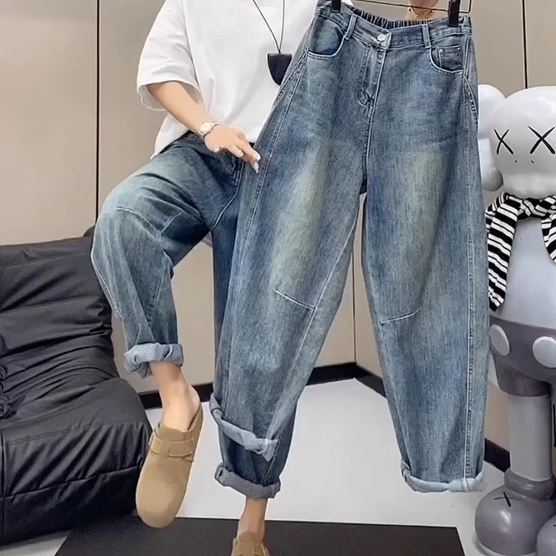 梨形身材微胖穿搭大码女装2025年夏季新款哈伦老爹牛仔裤子九分裤