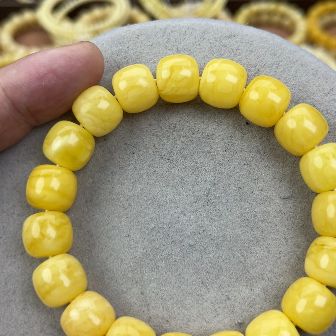 蜜蜡未镶嵌手串纯天然俄料白花12.6腕口18+