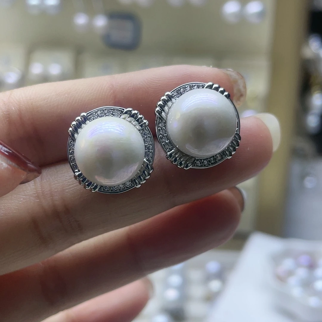 淡水珍珠耳饰银S925镶嵌