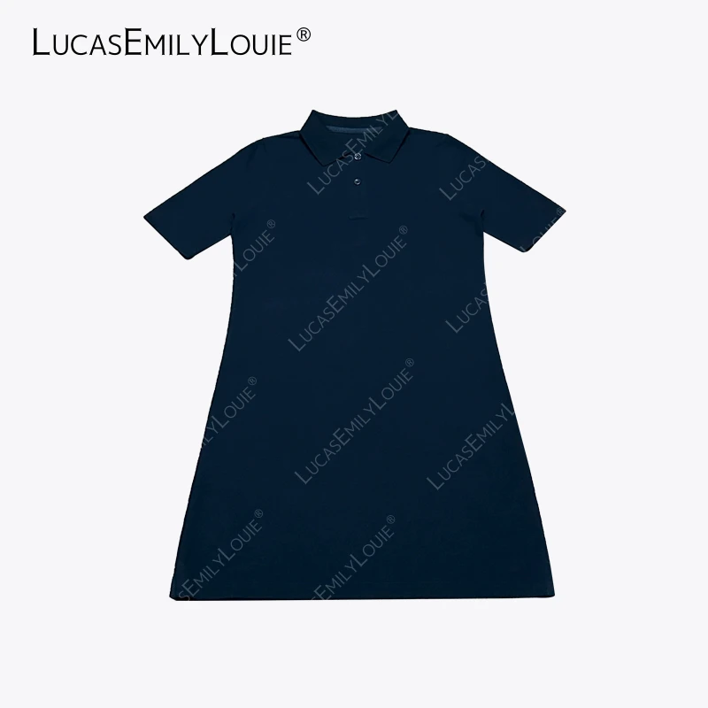 LUCASEMILYLOUIE 复古休闲纯色短袖纯棉Polo连衣裙2510112