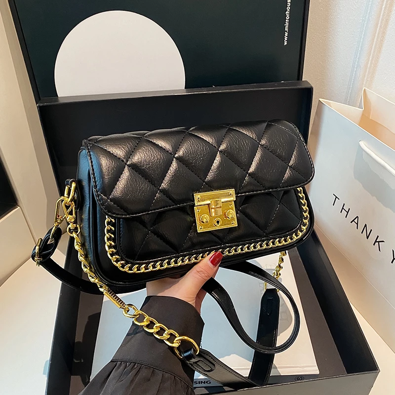 【双肩带】轻奢高级感2025新款女士菱格链条隔层多层上班腋下斜挎包