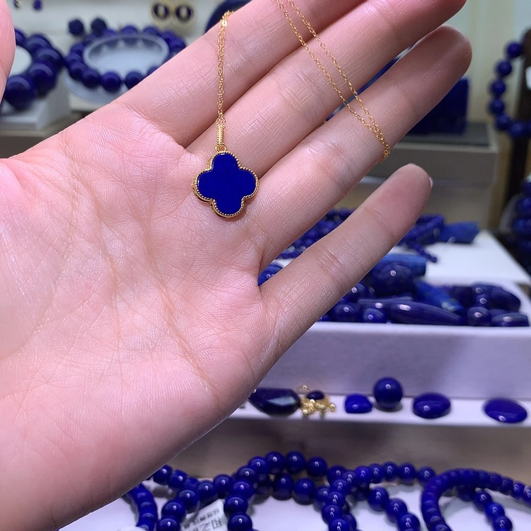 青金石合金天然原矿四叶草项链13.7 m