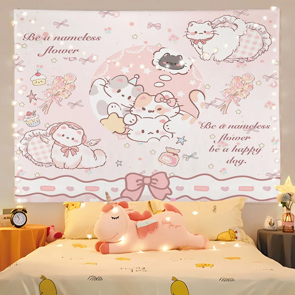 新品狗狗卡通动漫背景布装饰挂布ins房间布置墙布寝室拍照挂毯