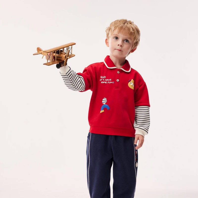 阿路和如男童休闲不倒绒卫衣新男孩翻领帅气上衣