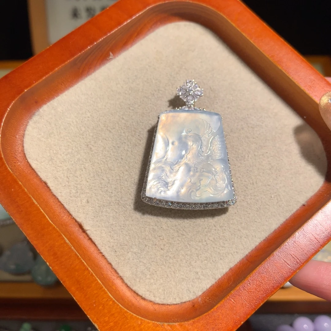 竹***君翡翠银S925镶嵌挂件凤牌