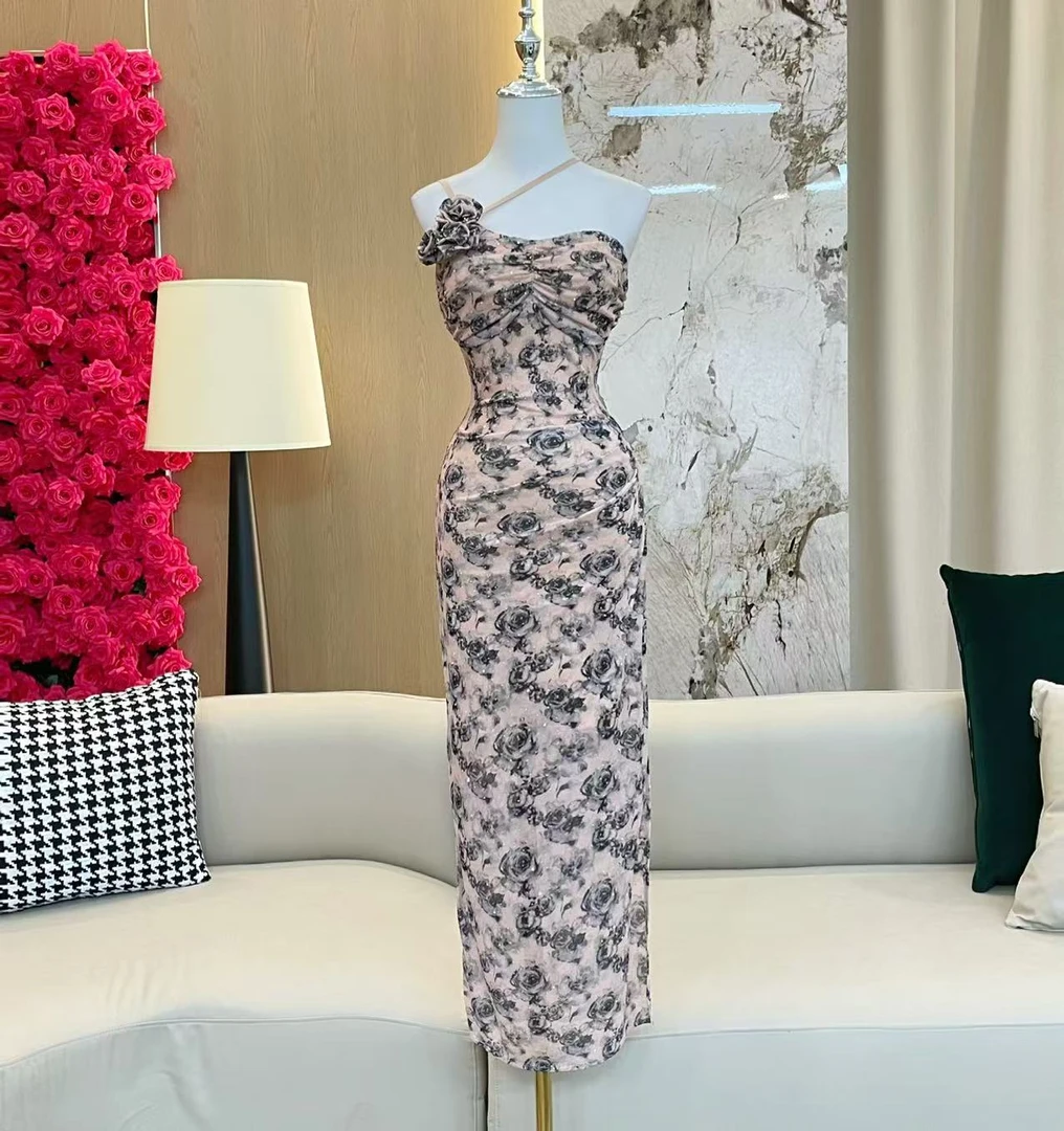 BECHARMING「画意亭」时尚性感修身开叉设计吊带连衣裙Q1277