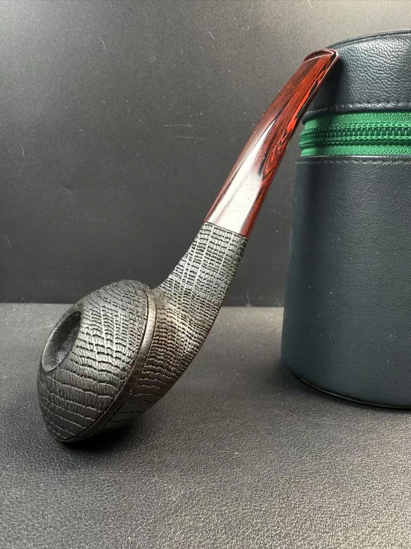 意大利杜卡橡木化石飞碟牛头手工石楠木烟斗（内径19斗深31长152）