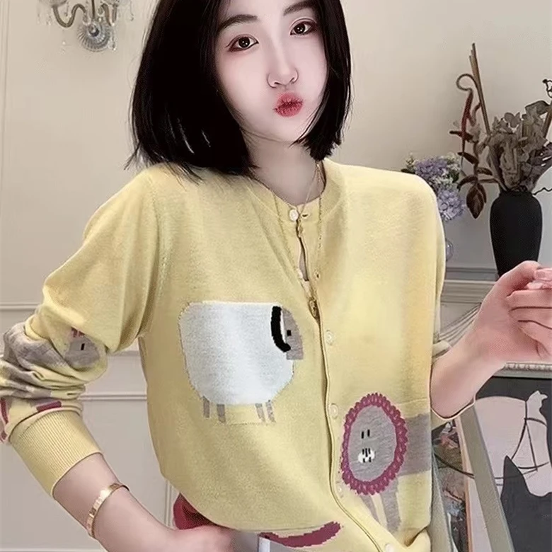 卡通提花冰丝针织开衫女2025新款薄款复古独特超好看外搭防晒上衣