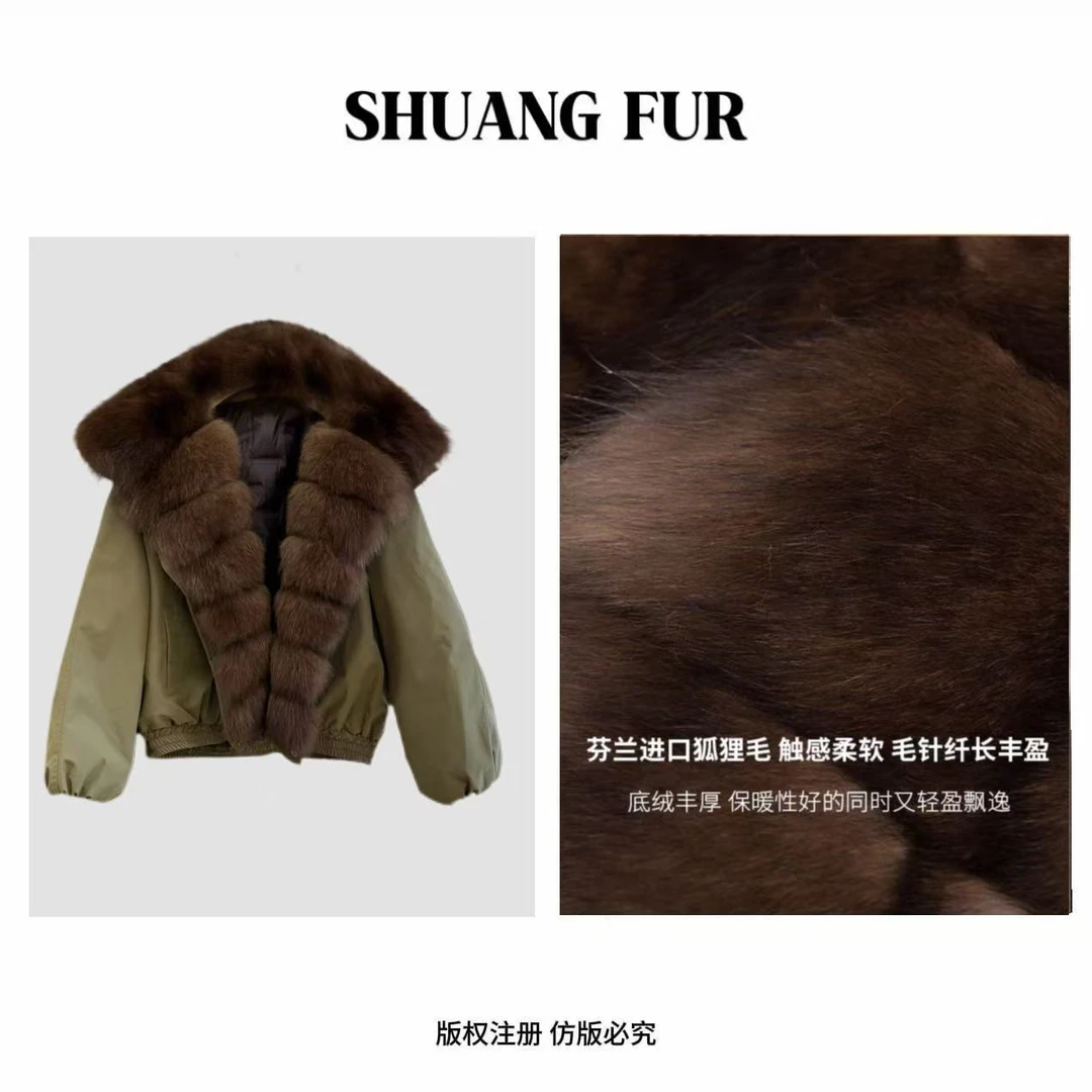 【婕妤专属】冬季新款派克鹅绒服拼整条狐狸毛领门襟皮草外套F2510