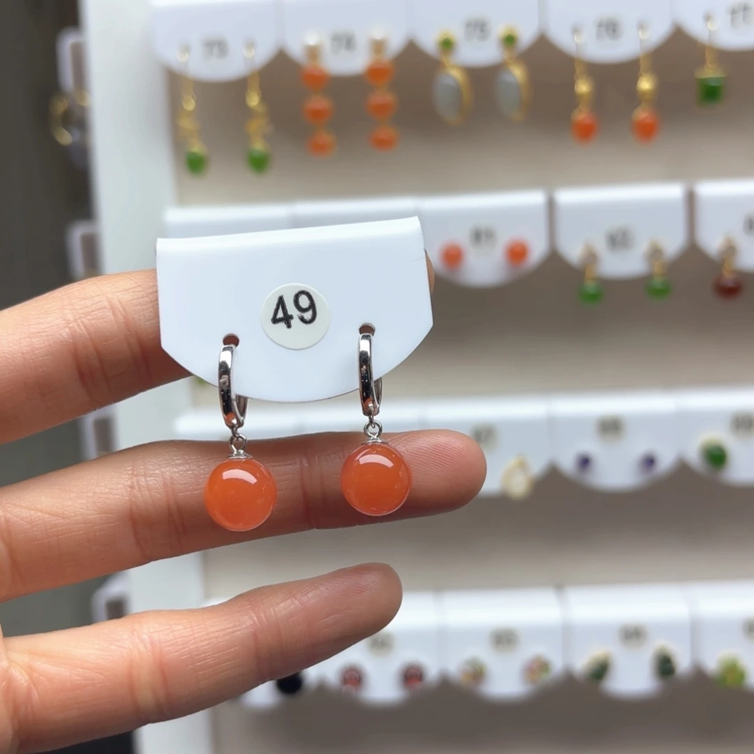 南红玛瑙耳饰银S925镶嵌2