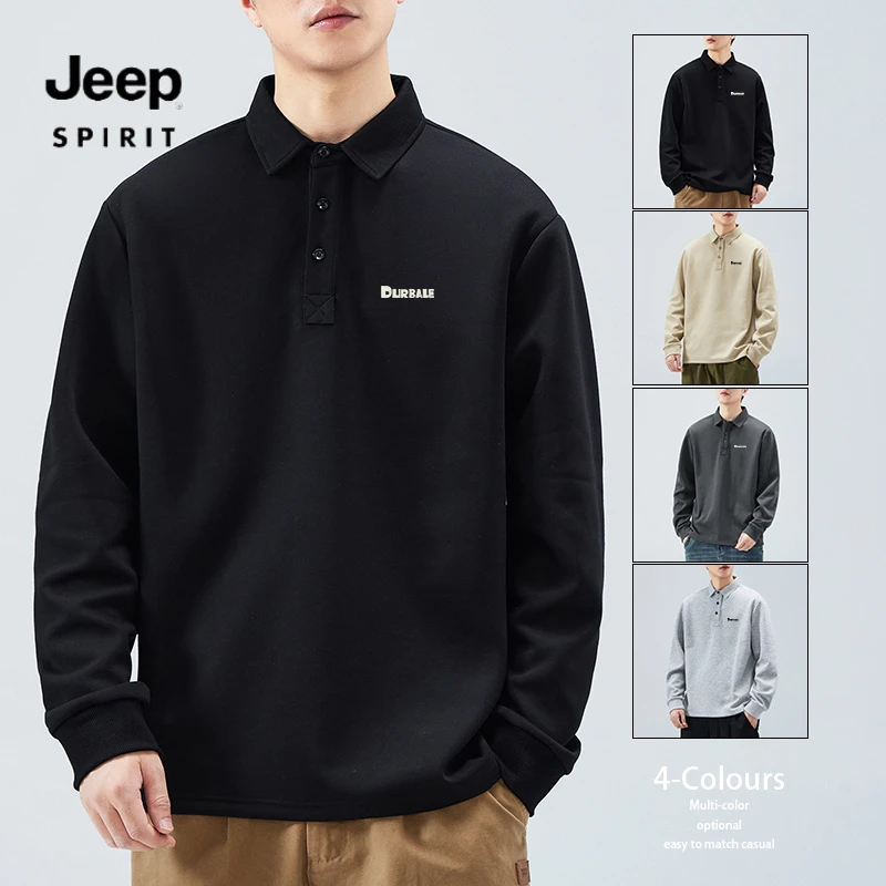JEEPSPIRIT吉普男士长袖翻领polo衫春秋工装T恤时尚休闲百搭卫衣
