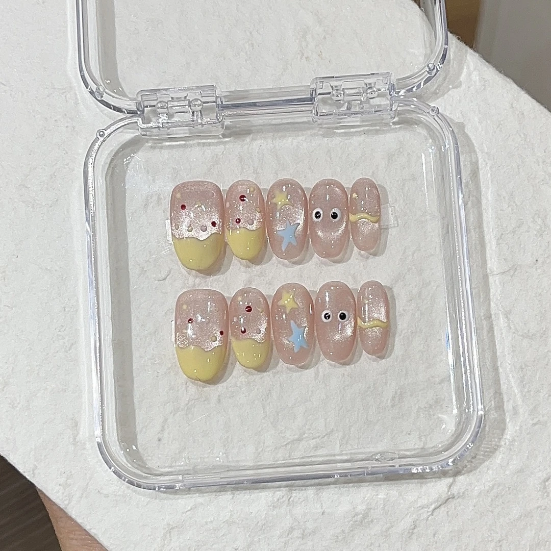 【甜豆可可】手工定制波点法式猫眼穿戴甲贴片夏季显白