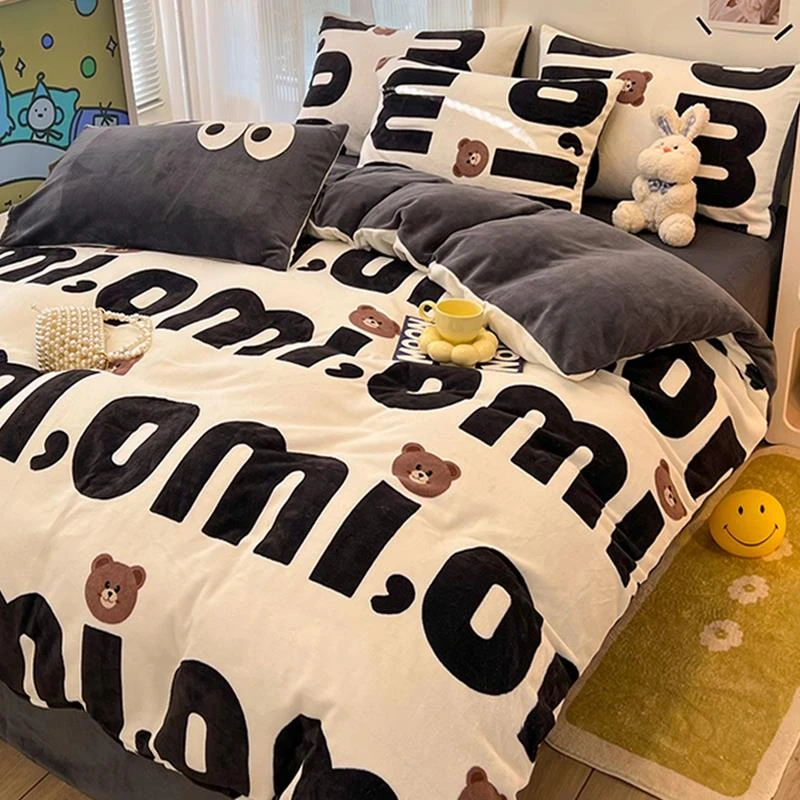 秋冬加厚四件套牛奶绒四件套床单被套床上三件套珊瑚绒双面加绒冬