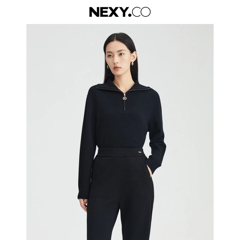 NEXY.CO/奈蔻时尚休闲大翻领上衣百搭羊毛衫XZ02693W0