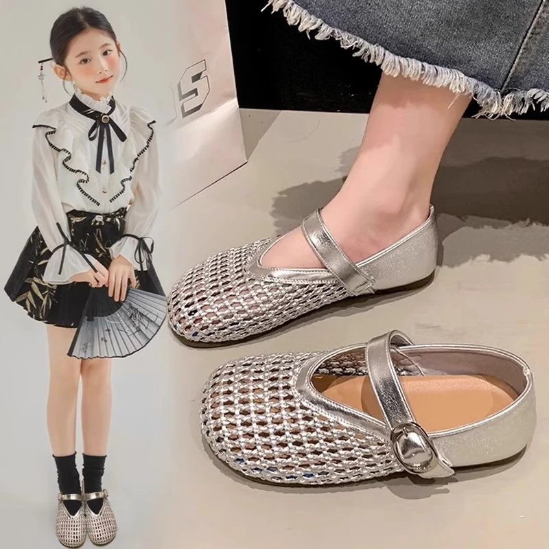 女童凉鞋2025新款夏季镂空透气洞洞鞋儿童公主休闲鞋中大童包头鞋