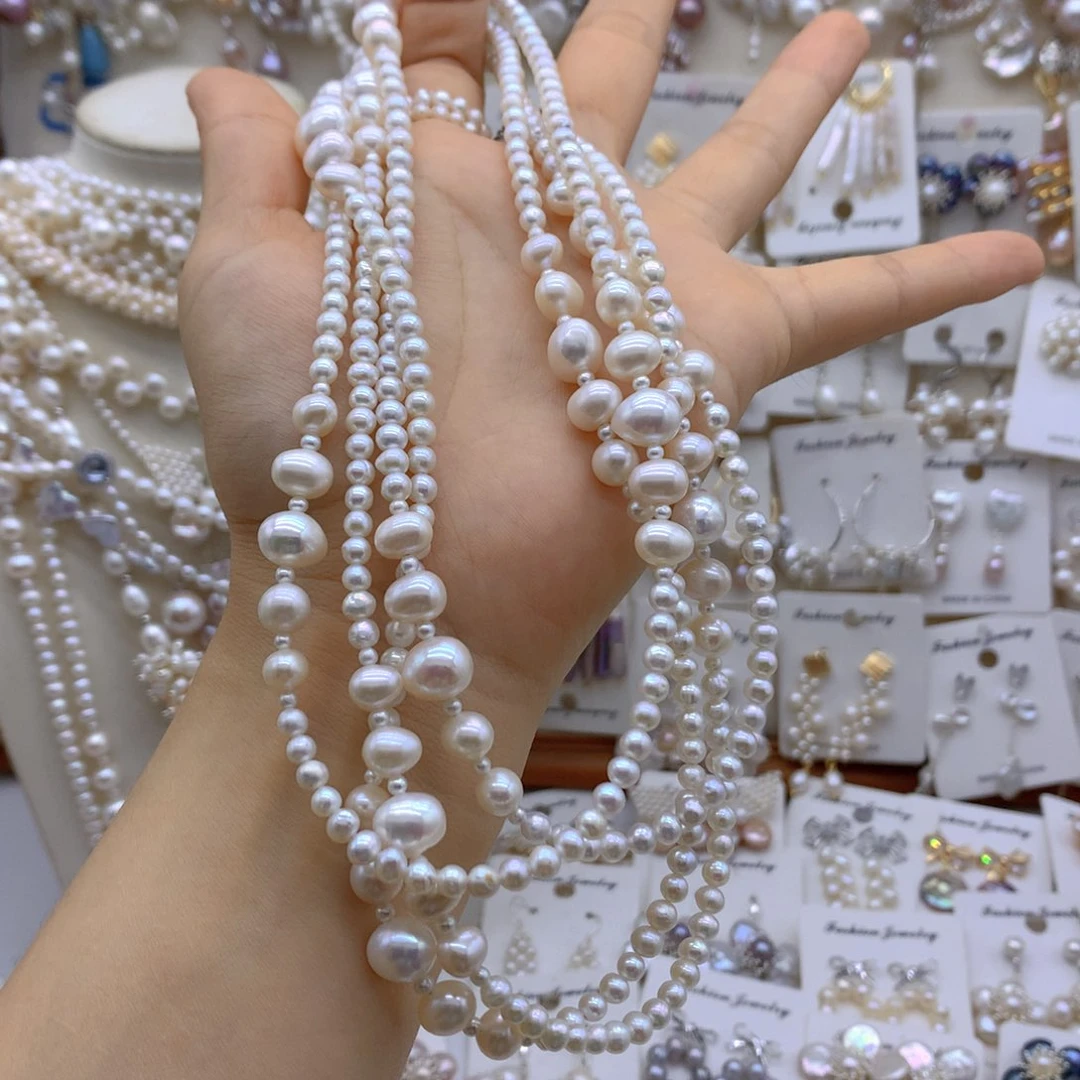 小***麻银S925镶嵌淡水珍珠项链耳饰