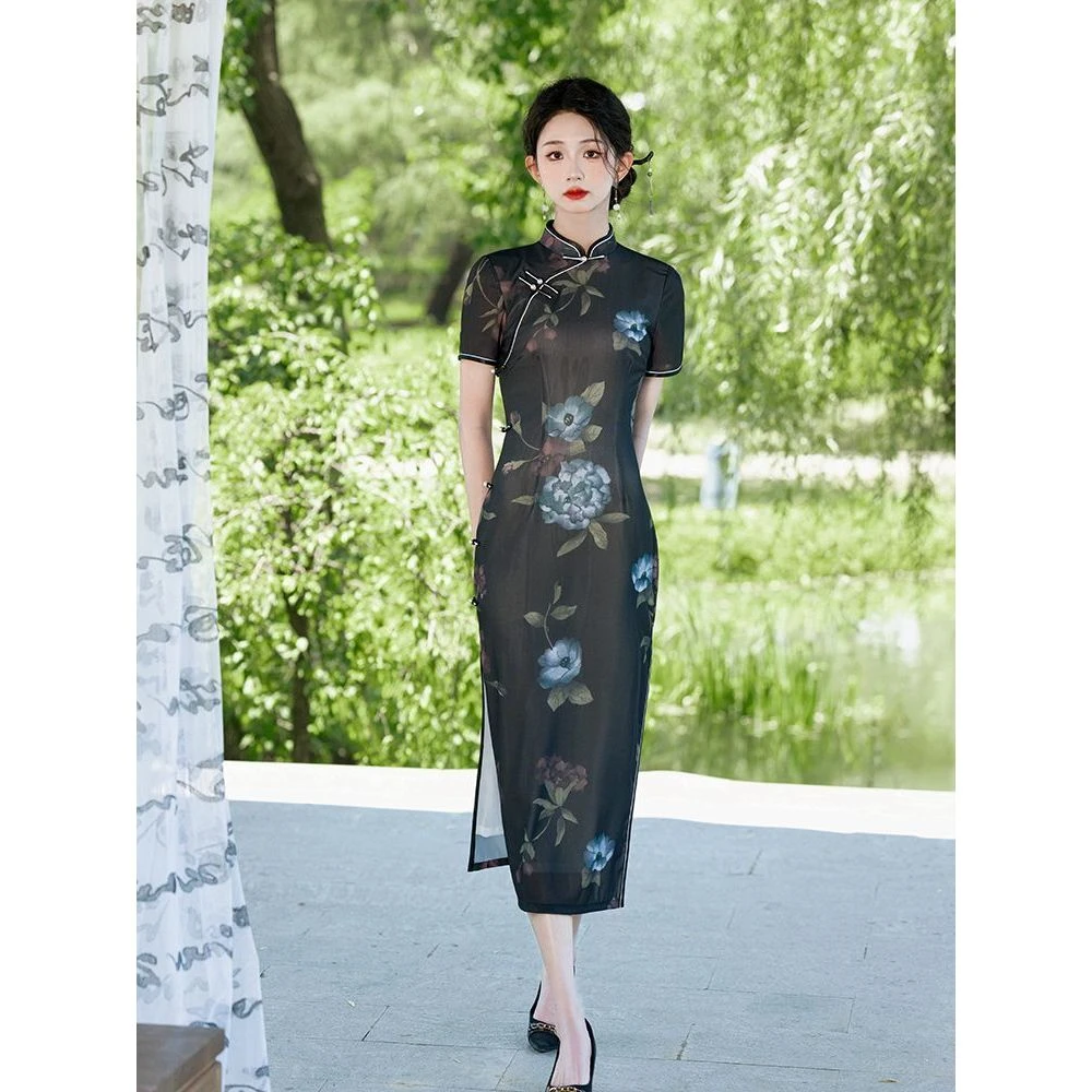 缇花影 |新中式复古国风长旗袍新款日常可穿气质高端走秀连衣裙