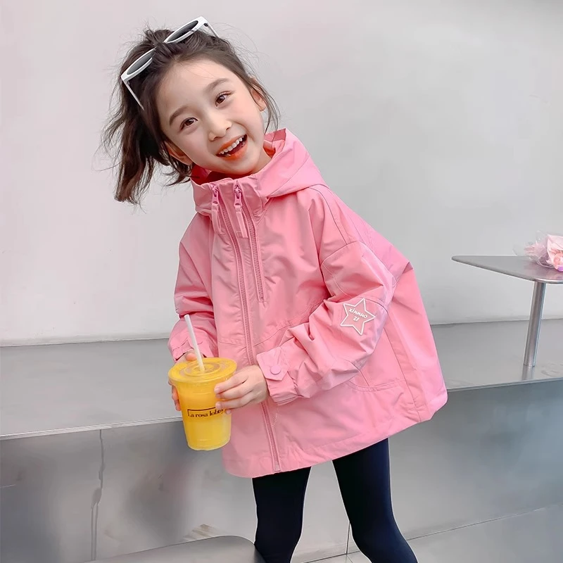 户外服加厚防风春秋可拆卸爆款加绒女童秋季春小童大童风衣连帽