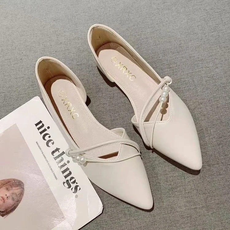 新款法式侧空气质单鞋女年春季新款尖头平底晚晚风仙女软皮豆豆鞋