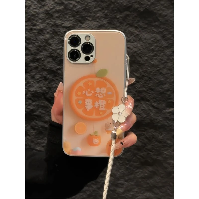 心想事橙适用苹果16pro手机壳iPhone15金属玻璃华为p小众小米oppo