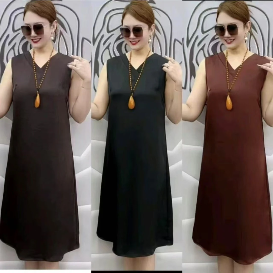 2025新款妈妈夏装洋气吊带裙中长款中老年女装宽松打底裙子连衣裙