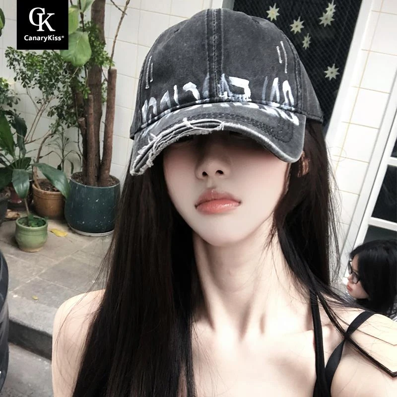 CanaryKiss日本设计师联名款复古做旧破洞棒球帽女显脸小鸭舌帽秋