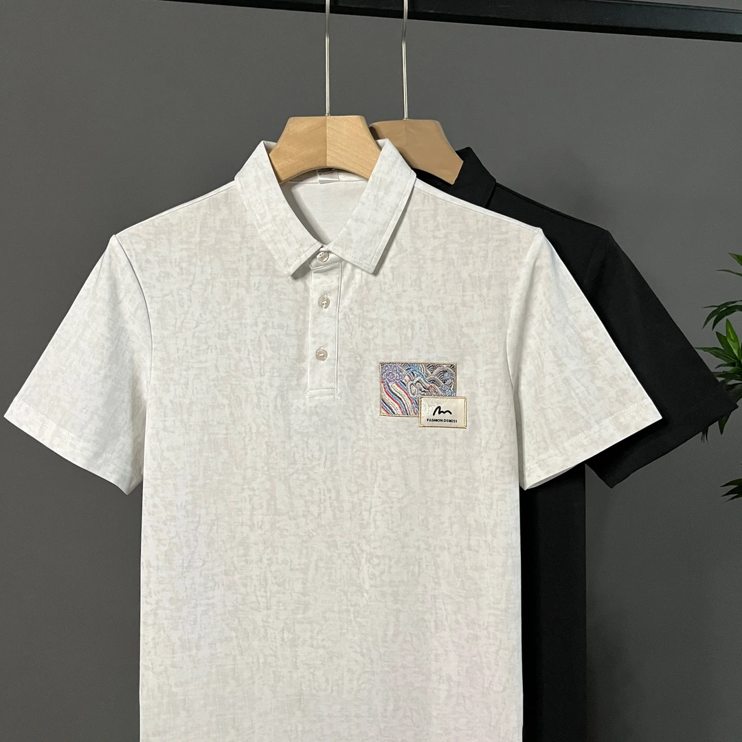 男士夏季贴布刺绣Polo衫短袖轻奢时尚扎染翻领盐系少年感半袖1065