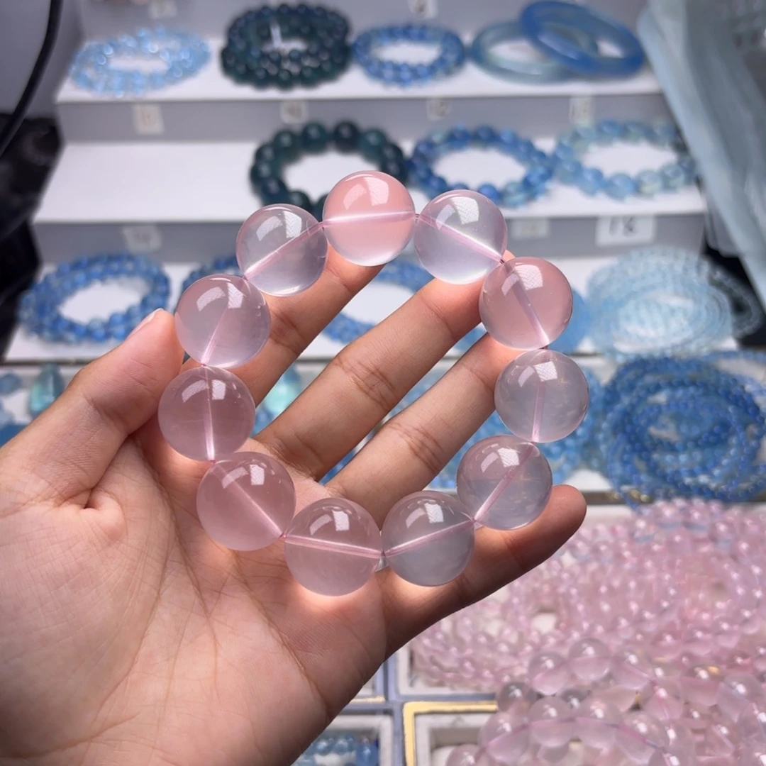 手链芙蓉石未镶嵌粉水晶大咪21咪