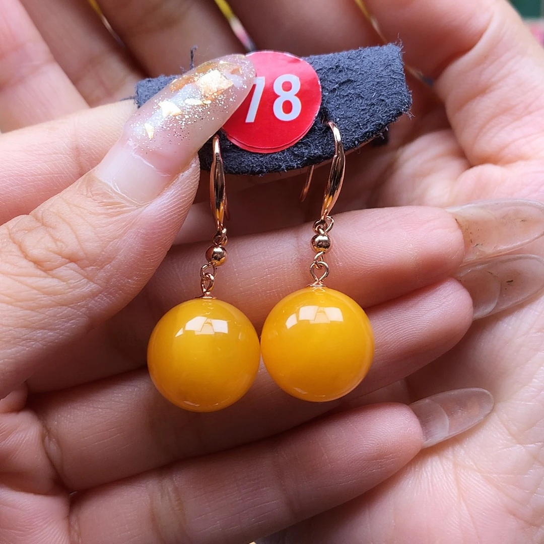 蜜蜡银S925镶嵌耳饰耳坠